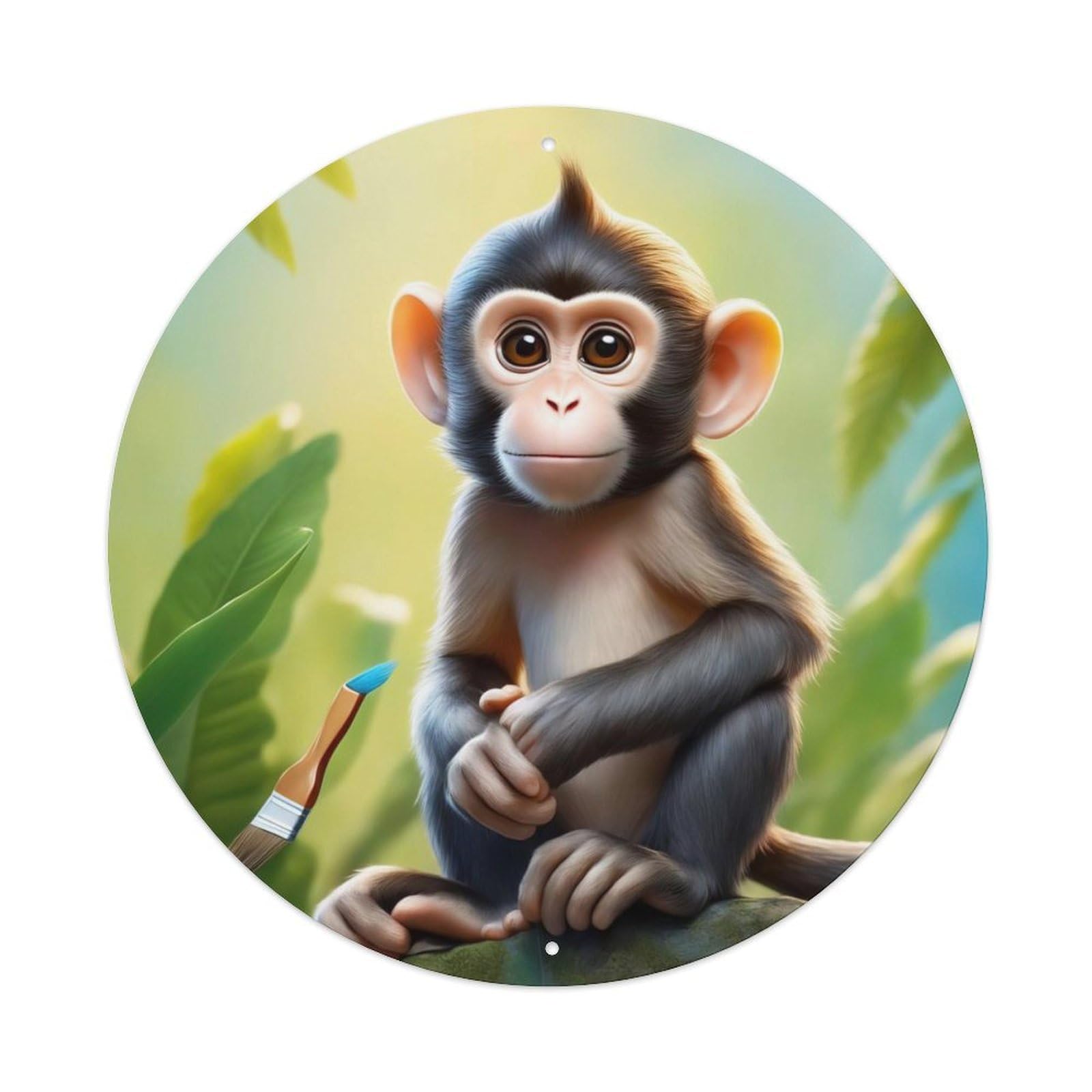 Animal Artwork Cute Little Monkey Vintage Metal Tin Sign Plaque Wall Decor for Cafe, Club Bar, Office, Garden Metal Poster 8x8Inch