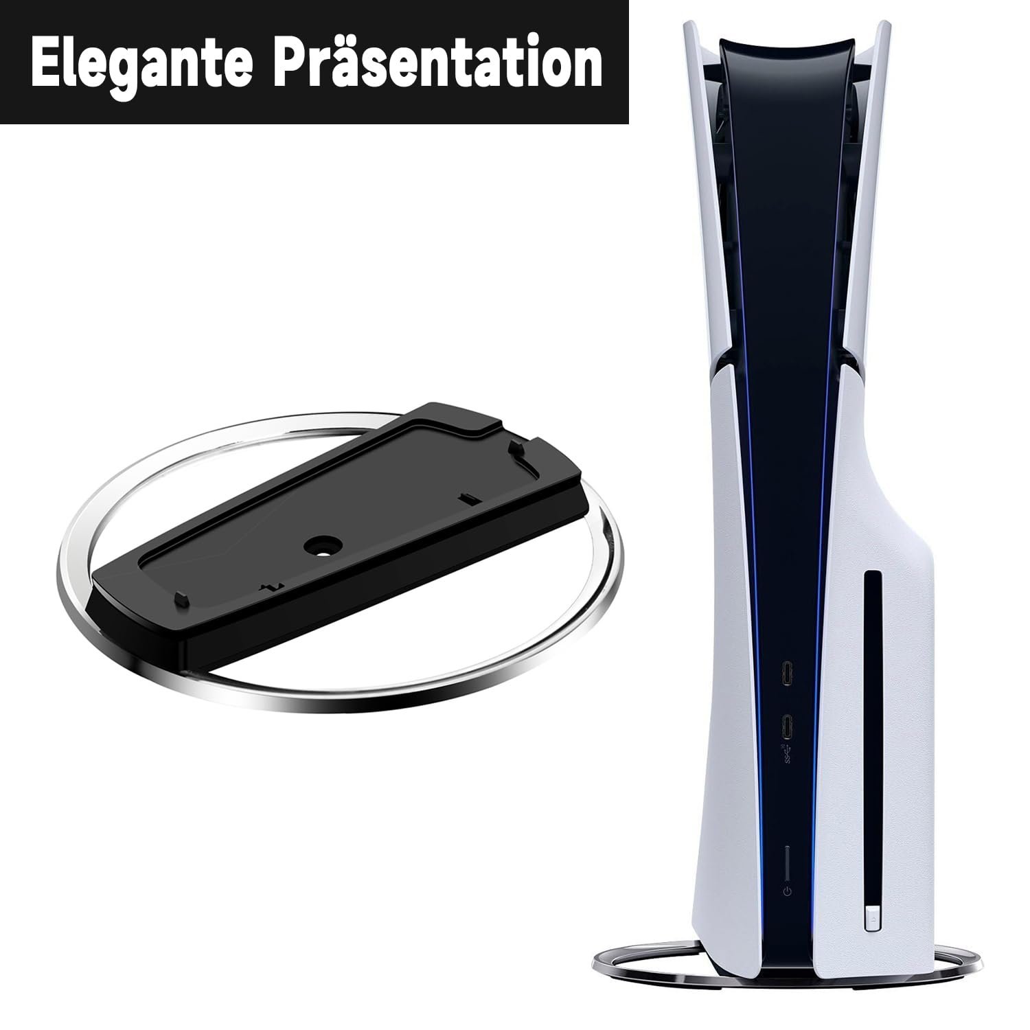 Vertikaler Standfuß für PS5 Slim Konsole, Disc und Digital Edition, Anti-Rutsch Basis, Schwarz