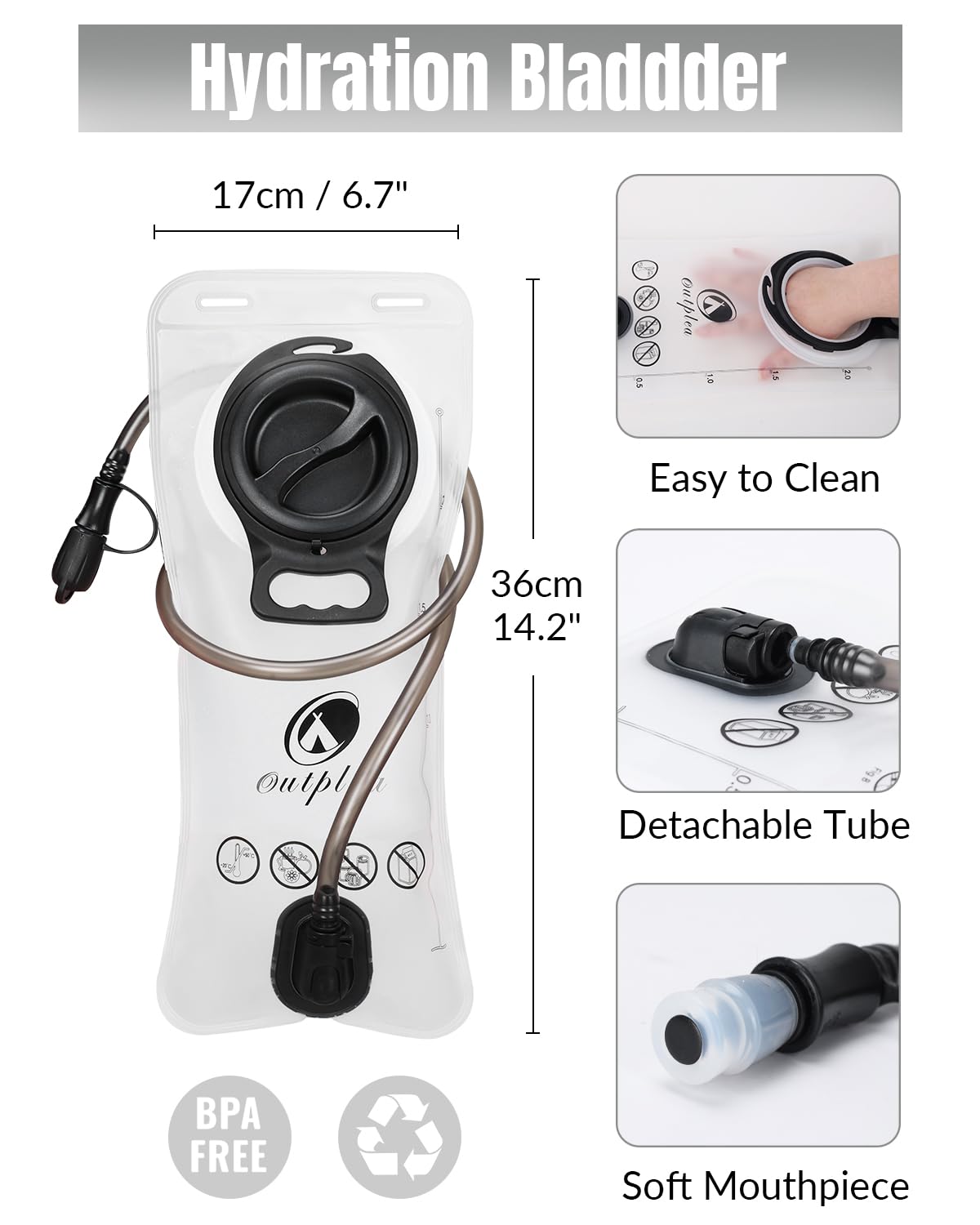 Zaino idrico grande multitasche con sacca d'acqua da 2 l, per uomo e donna, impermeabile, leggero, con tasca per telefono, per ciclismo, corsa, maratona, jogging, nero
