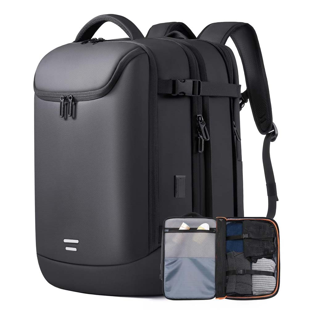 Uomini e Donne Zaino da Viaggio, Espandibile Zaino Porta PC 17.3 Pollici Impermeabile Zainetto Lavoro Con Vano per Computer e Porta di Ricarica USB per lavoro Università,Nero