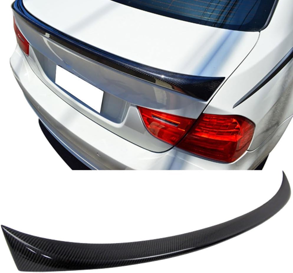 IKON MOTORSPORTS, Trunk Spoiler Compatible with 2006-2011 BMW 3-Series E90 Sedan 4-Door, OE Style Carbon Fiber CF Rear Trunk Lid Spoiler Wing Lip