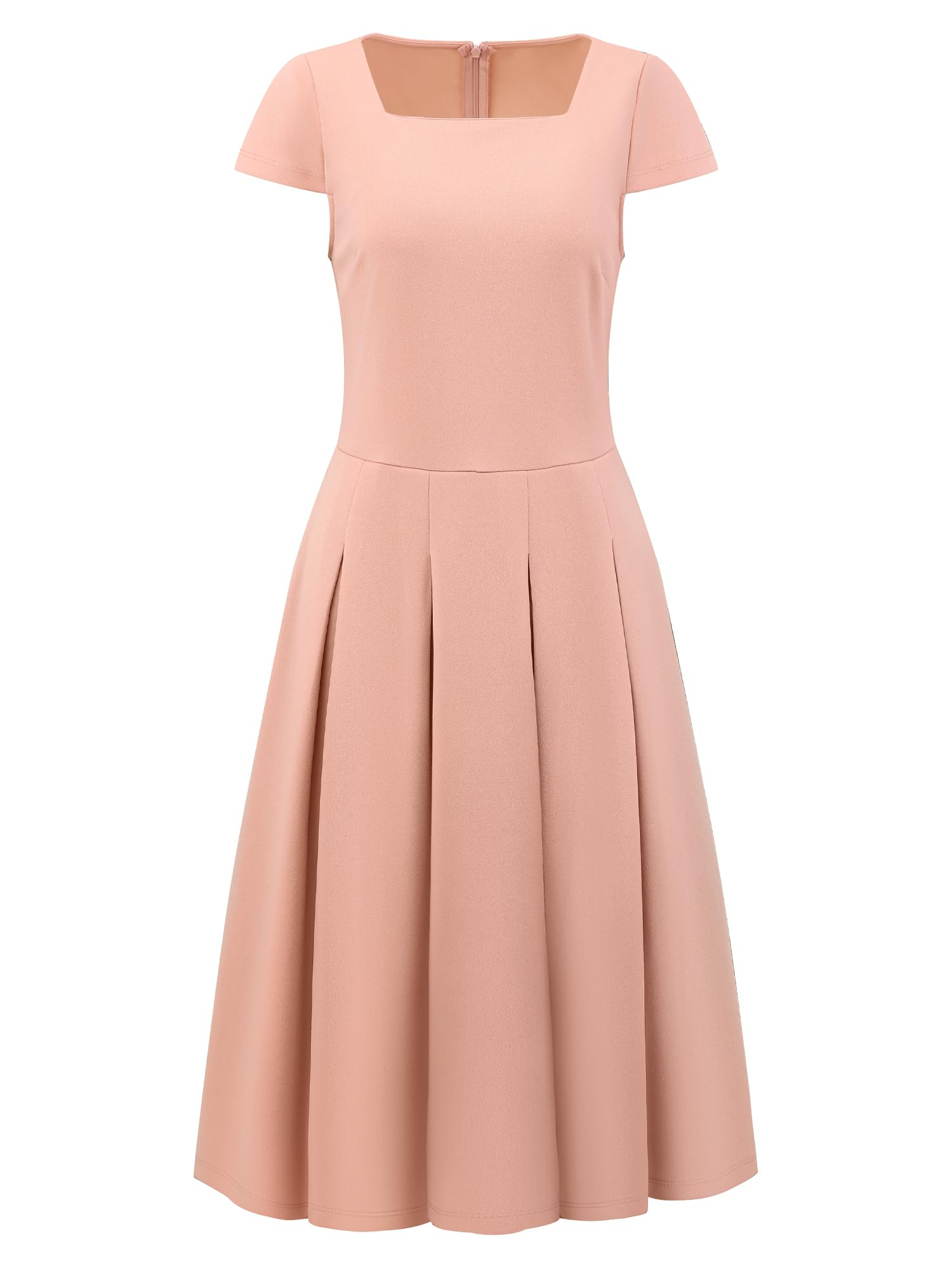 Womens Cap Sleeve Flare Dress Square Neck Business Work A Line Pleated Dresses