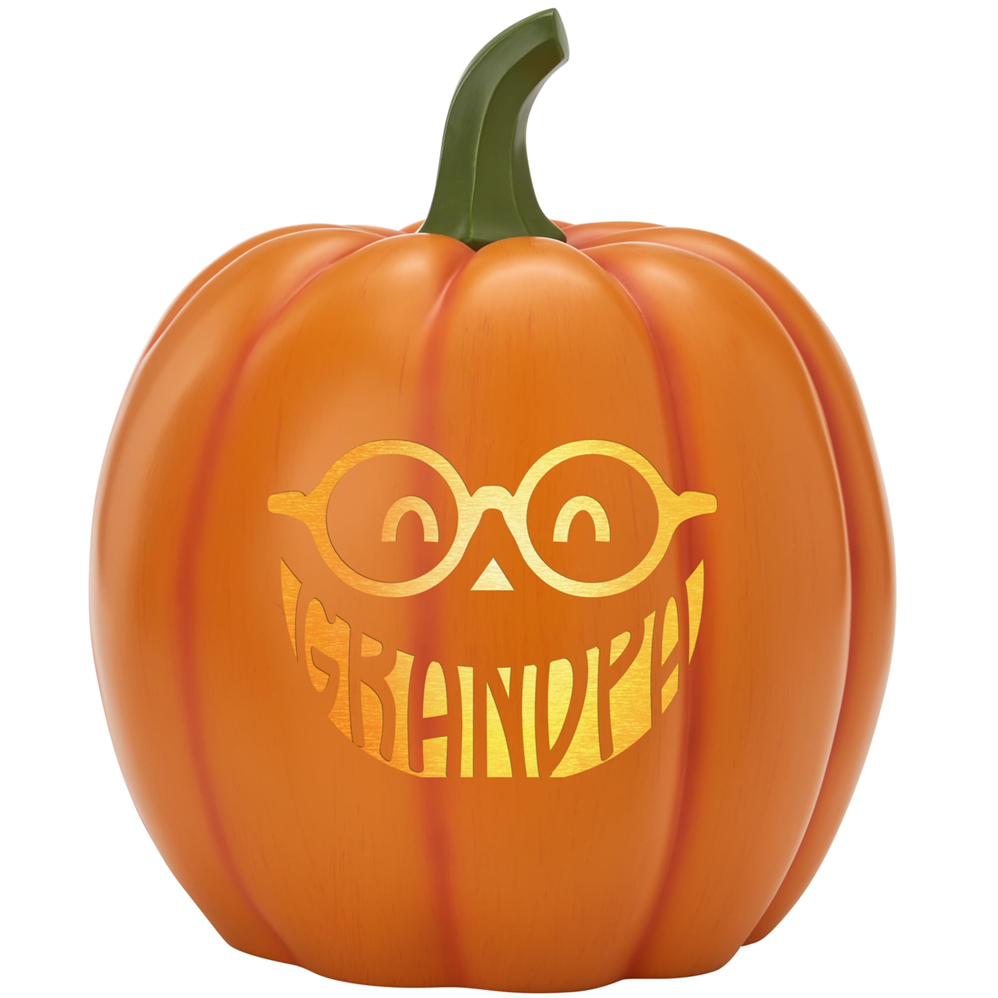 Let's Make Memories Personalized Jack o Lantern Pumpkin - Light Up Pumpkin Decor Outdoor - Halloween Pumpkin Decorations Outside or Inside - Custom Name - XL – Orange - Round Glasses