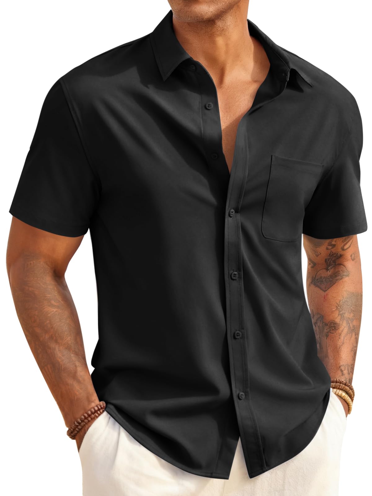 Runcati Mens Button Down Shirts Short Sleeve Casual Dress Shirt Summer Untucked Shirts with Pocket