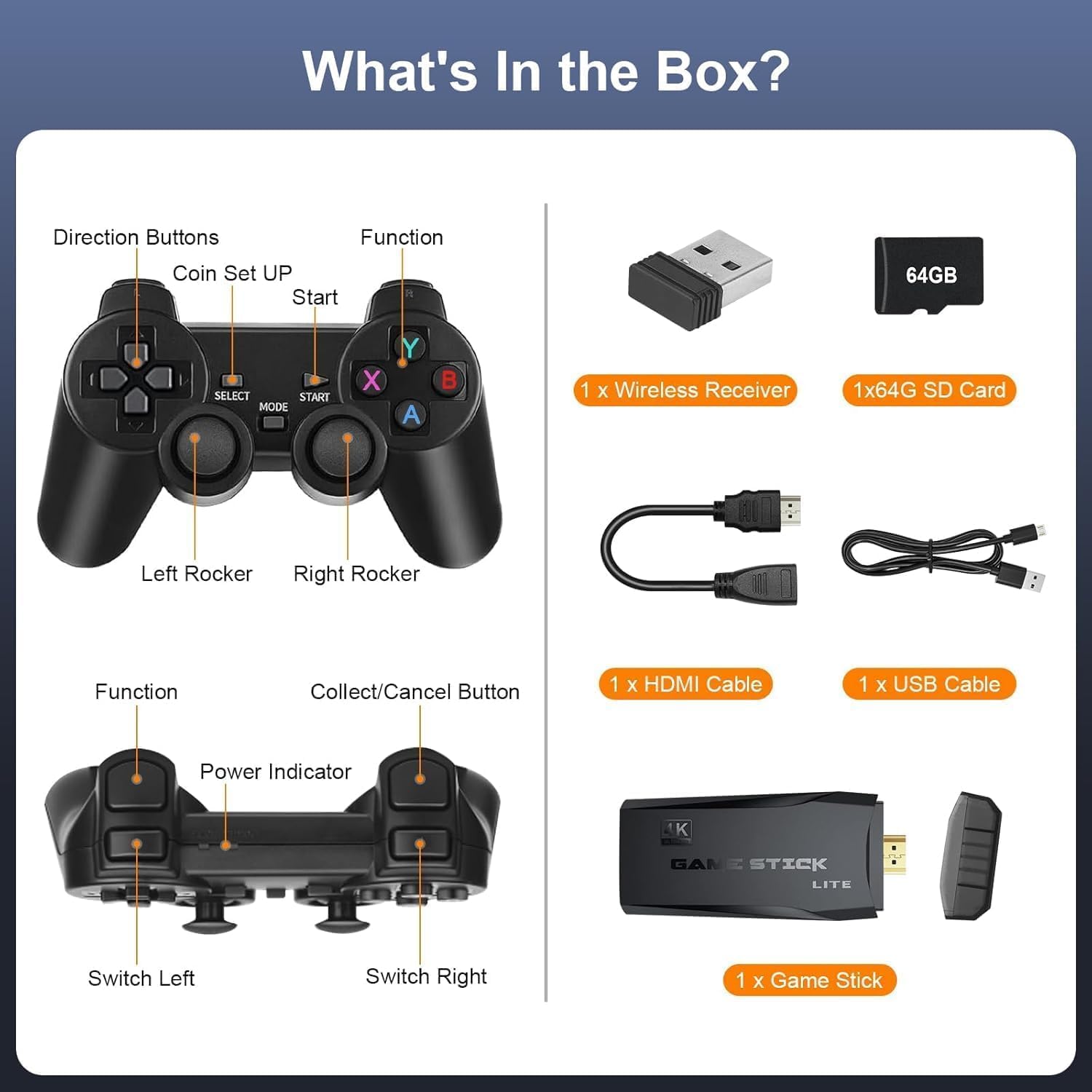 IC Plus Wireless Game Console with 20,000+ Retro Games, 9 Emulators, 2 Controllers, and 64GB Memory Card for TV 1
