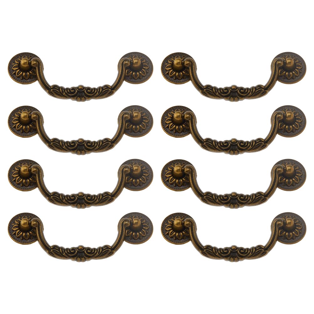 SUPERFINDINGS 8 Sets Vintage Bail Pull Handles 3.9inch Hole Center Antique Bronze Handles Alloy Drop Pulls Decorative Cabinet Pull Swing Dresser Pulls Handle