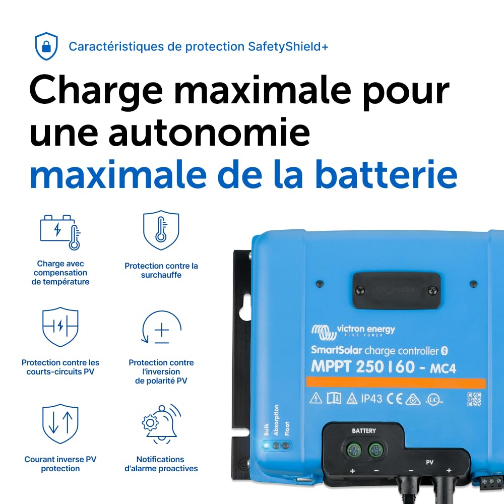 Victron Energy SmartSolar MPPT Contrôleur de Charge Solaire 250 V 60 amp 12/24/36/48 Volt (Bluetooth) pour MC4