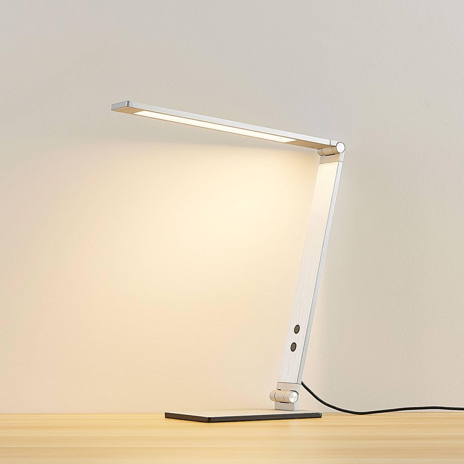 Lucande LED Tischlampe Nicano dimmbar (Modern) in Alu aus Aluminium (1 flammig,) - Tischleuchte Schreibtischlampe Nachttischlampe Arbeitszimmerleuchte