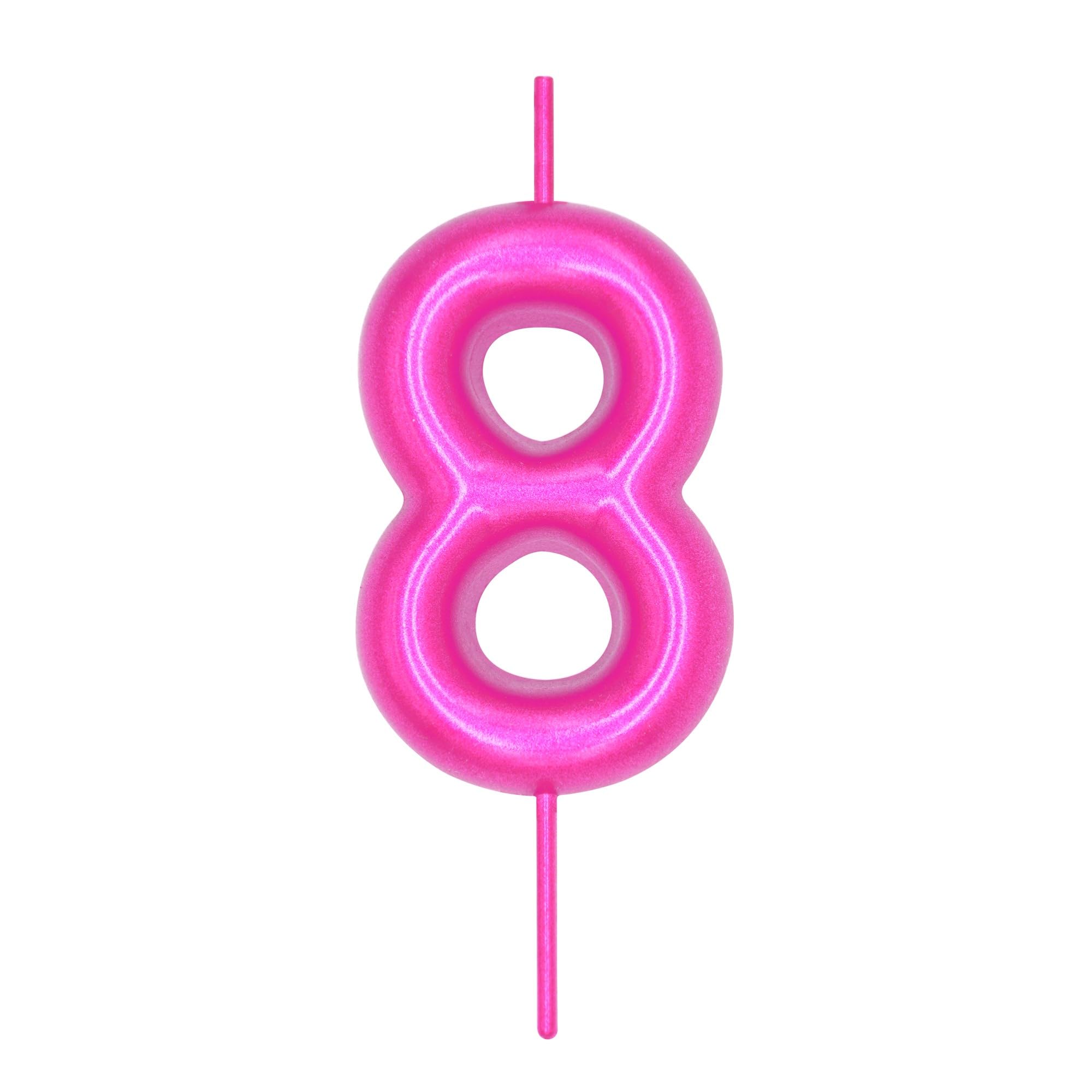 DERVENTA Pink Number 8 Candle 2.36 Inch Party Cake Decoration | Made of premium wax smoke-free & anti-deformation ideal cake topper for birthdays