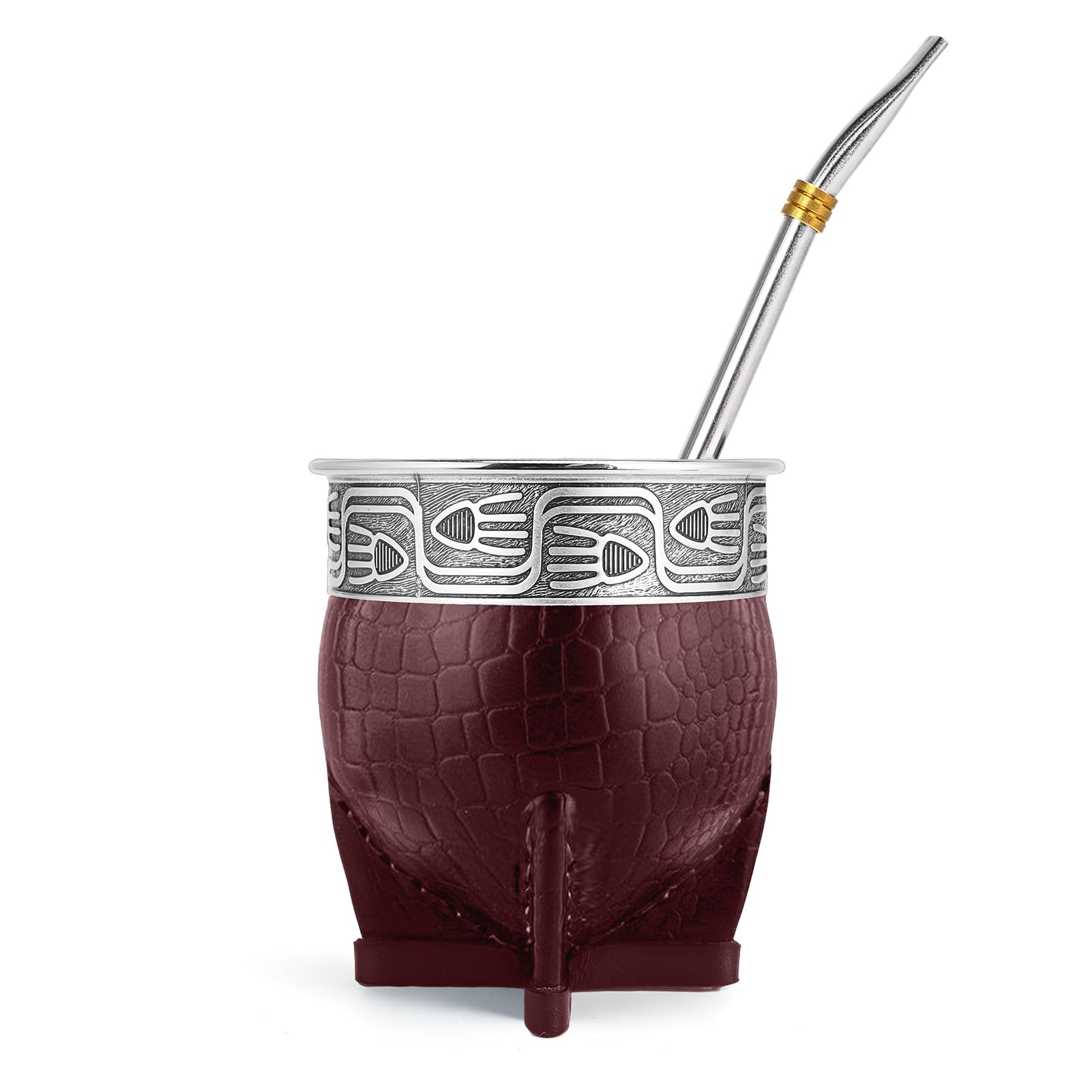 Cuopru Imperial Mate - Juego de calabaza con bombilla, taza de té de yerba mate, pajita mate y un cepillo de limpieza incluido, Guarda Rupestre - Estilo pescado (marrón)