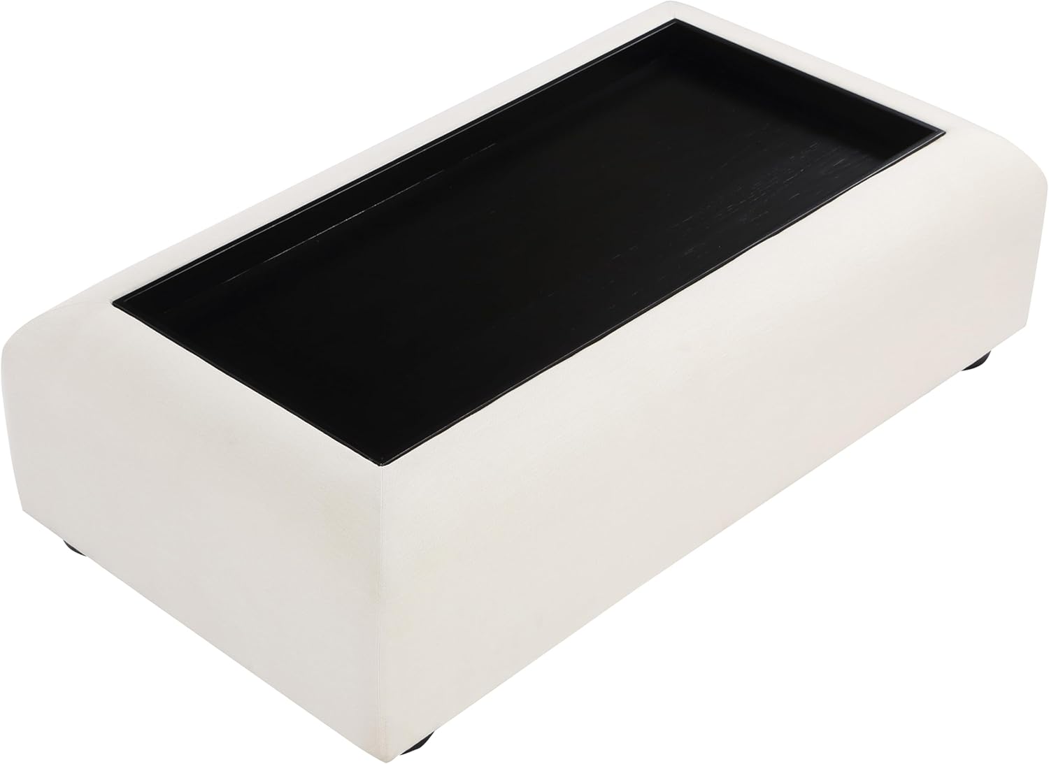 Meridian Furniture 236Black-C Diana Collection Art Deco Coffee Table with Rich Cream Linen Textured Fabric, Solid Wood Black Finish, 54" W x 30" D x 16" H, Cream