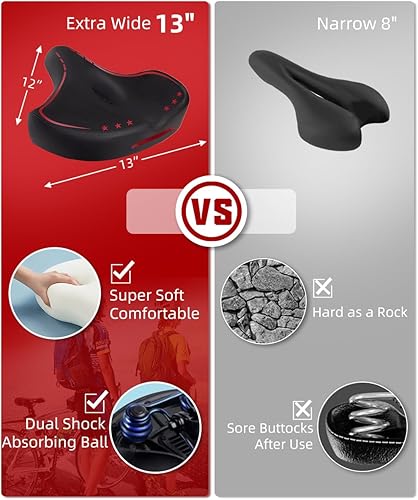 Miniatura 3 de Zenicham Asiento de bicicleta para hombres y mujeres  Asiento de bicicleta suave de gran tamaño de repuesto cómodo  Sillín de bicicleta acolchado