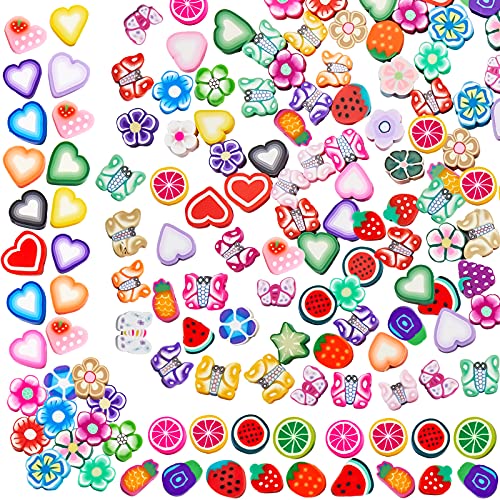 400 Pieces Mixed Polymer Clay Beads Fruit Flower Heart Butterfly Shape Clay Beads Colourful DIY Craft Beads Earring Bracelet Necklace Beads for Women Girls Jewelry Crafts Making