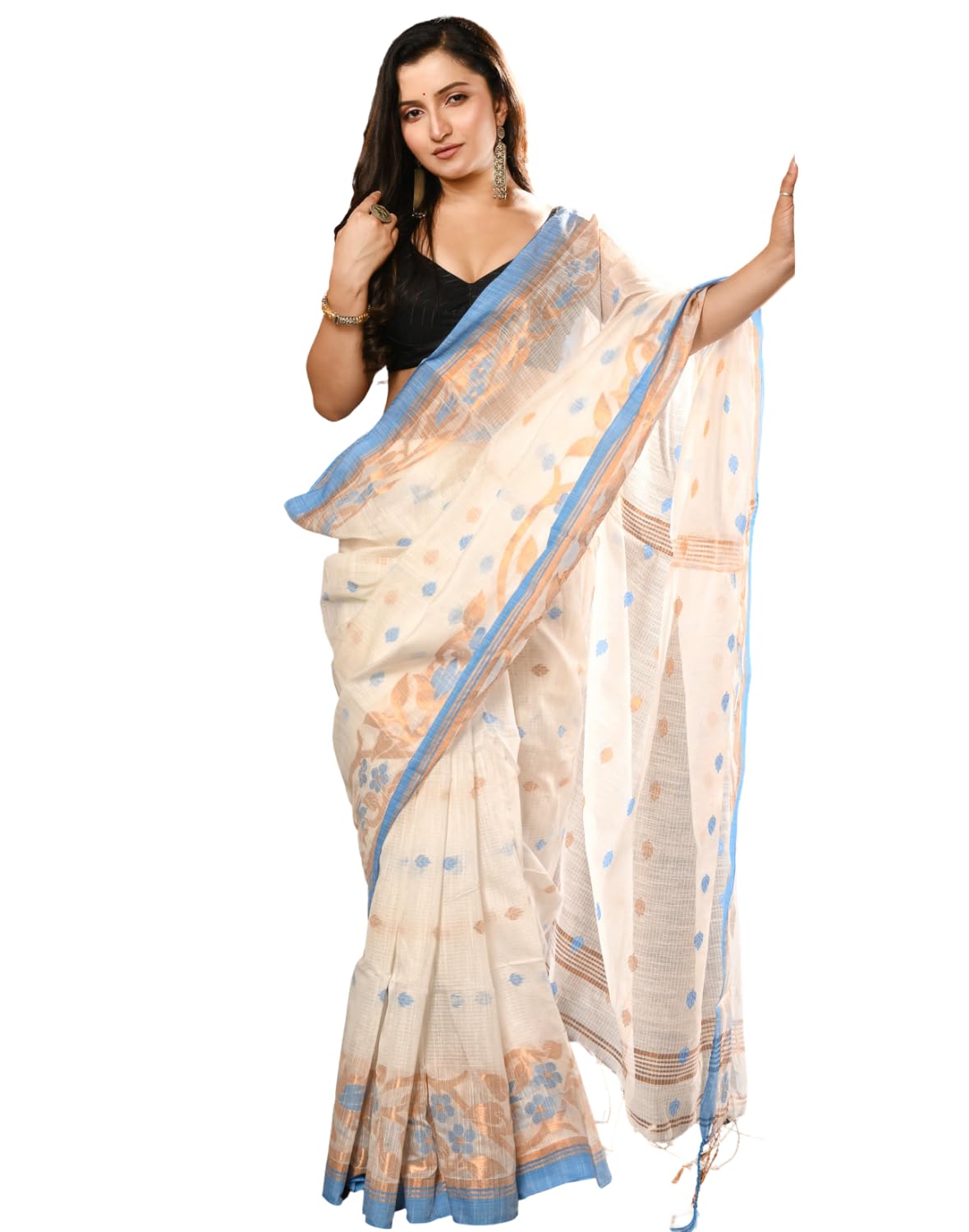 women`s cotton silk saree with gold zari floral woven svarna lata design soft modal silk women saree with blouse piece | sari for women