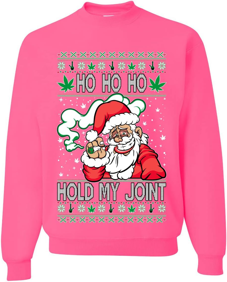 Ho Ho Ho Hold My Joint Weed Santa Smoking Ugly Christmas Sweater Unisex Crewneck Sweatshirt