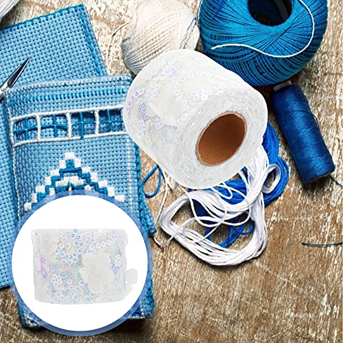 Ciieeo 1 Roll Decorative Tulle Webbing Bow Making Ribbon Wreath Making Supplies Lace Trim Fabric Sequin Flower Pattern Voile Ribbon Mesh Bride Polyester Packaging Tape Twine White - Image 2