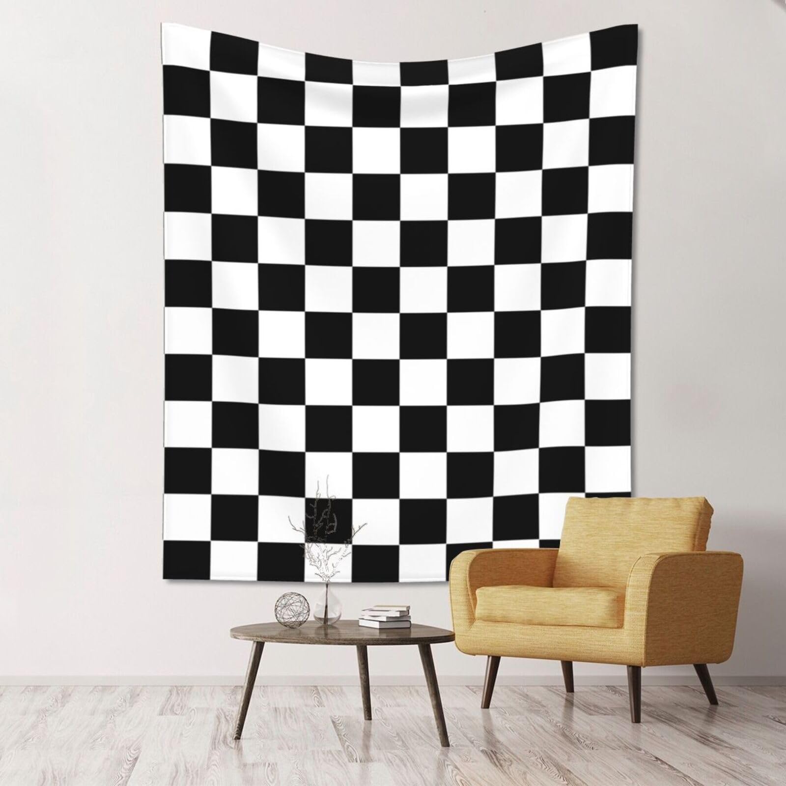 WKSGDSG Large Wall Hanging, Machine Washable Tapestry For Dorm Room, Black And White Plaid, Lightweight Polyester Wall Art For Bedroom Living Room, 152x130cm
