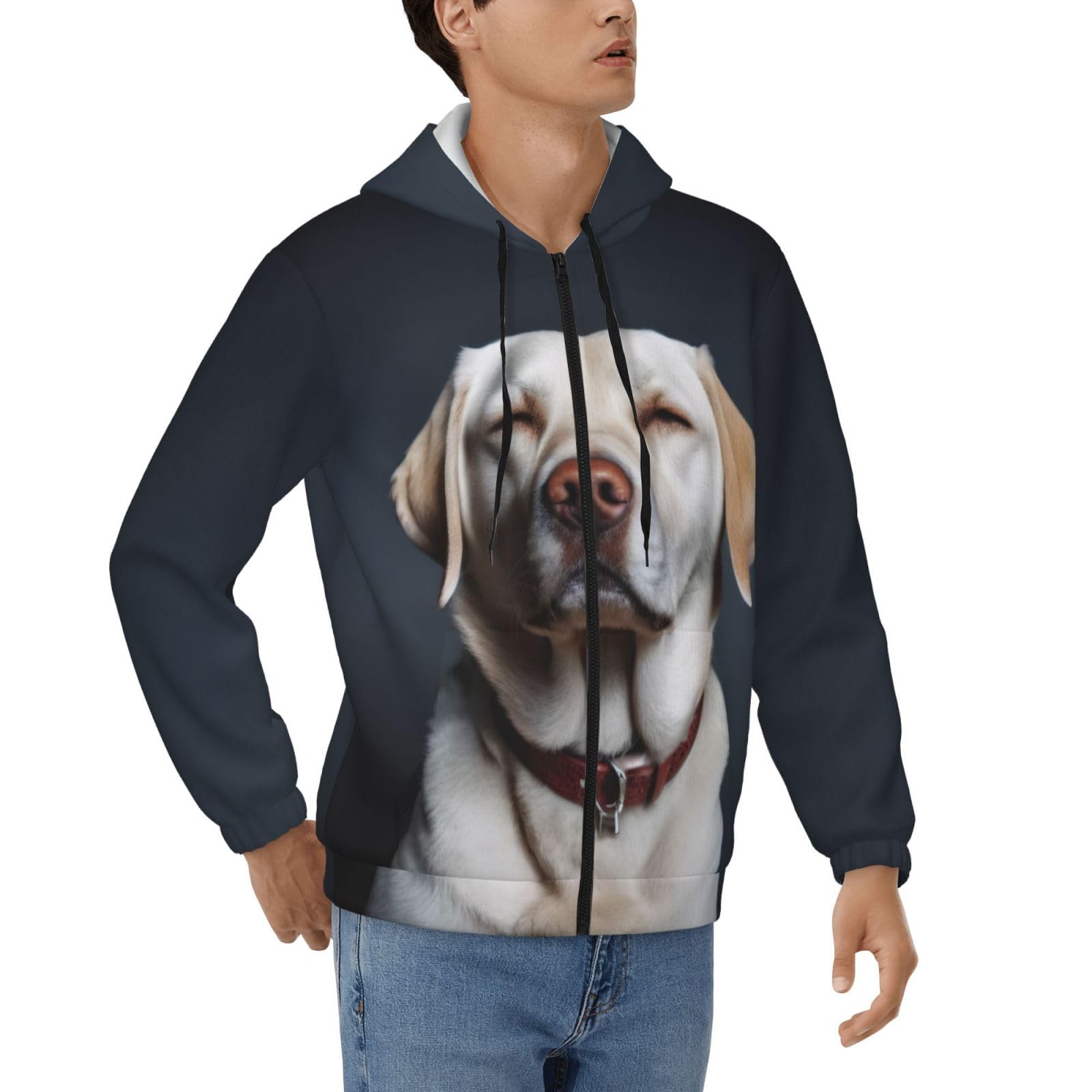KHDKLXOHZ Men'S Lightweight Zip Up Hoodie Cute Labrador Dog Printed Long Sleeve Pullover Hoodies Casual Hooded Sweatshirts Slim Fit Basic Jacket With Pockets