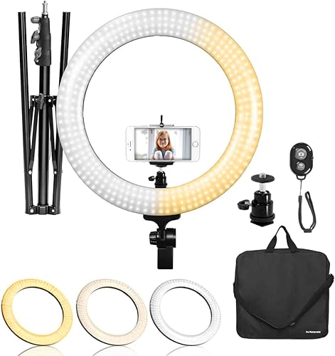 LimoStudio AGG1451 - Anillo de luz LED de 18 pulgadas de diámetro control de temperatura de color disponible 3200 K  5600 K con altura de 715