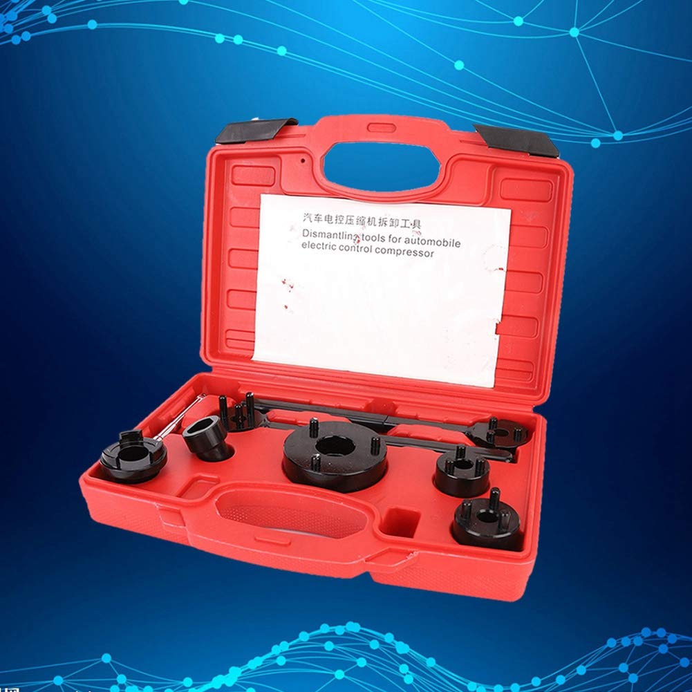Kit frizione per condizionatore d'aria, 8 pezzi, strumenti di smontaggio, kit di rimozione della frizione per controllo elettrico dell'automobile, kit estrattore frizione A/C, include strumenti