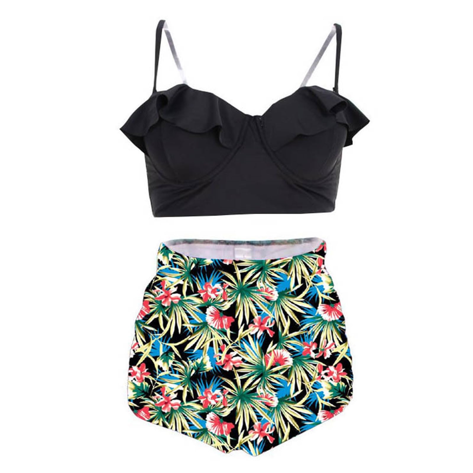 Dinglong Bikinis Mujer 2024 Braga Alta Traje de baño de Bikini de Dos Piezas con Falda Estampada de Malla Sexy de Talla grande para Mujer Bikinis Mujer 2024 Braga Alta vikinis para Mujeres 2024