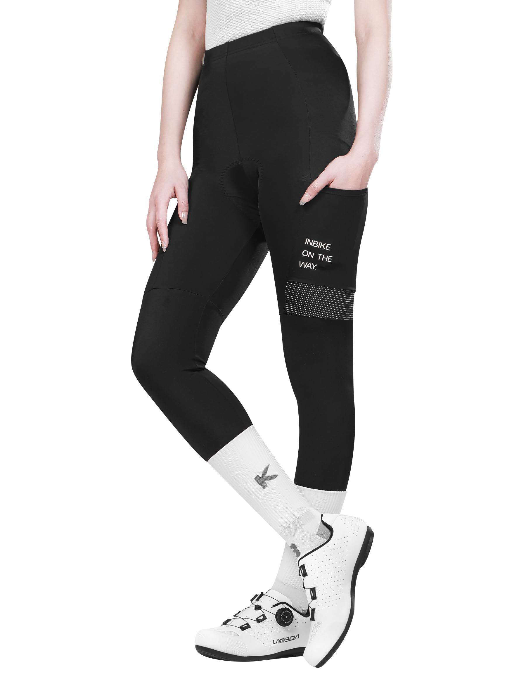 INBIKE Culotte con Tirantes Culotte Corto con Tirantes para Mujer con Acolchado 3D en el Asiento y un Bolsillo Transpirable Muy elástico