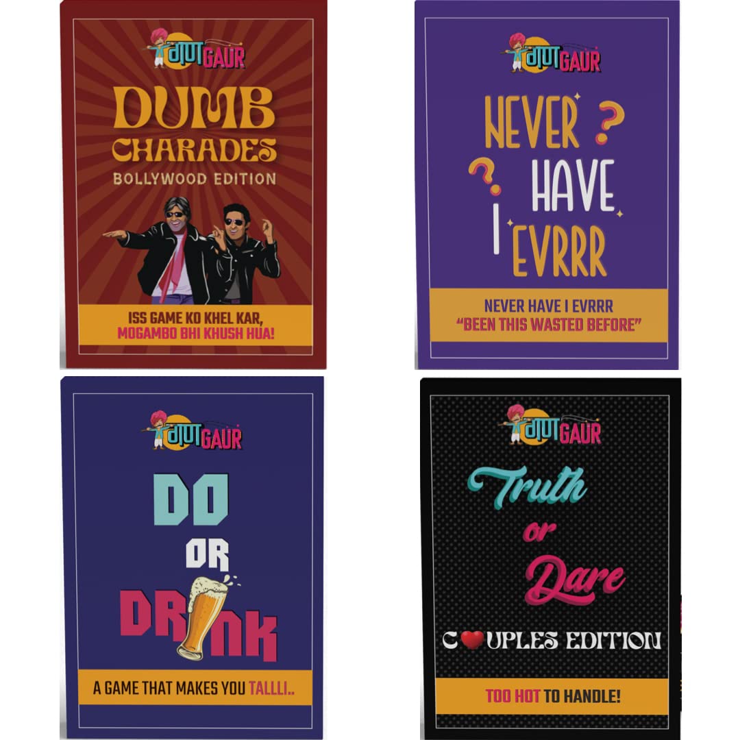 Sponsored Ad - Truth Or Dare Couples Edition + Never Have I Ever + Do or Drink + Dumb Charades Bollywood Edition -Party Card Games - Adult Card Games for Perfect Party Night Card Games - Combo of 4
