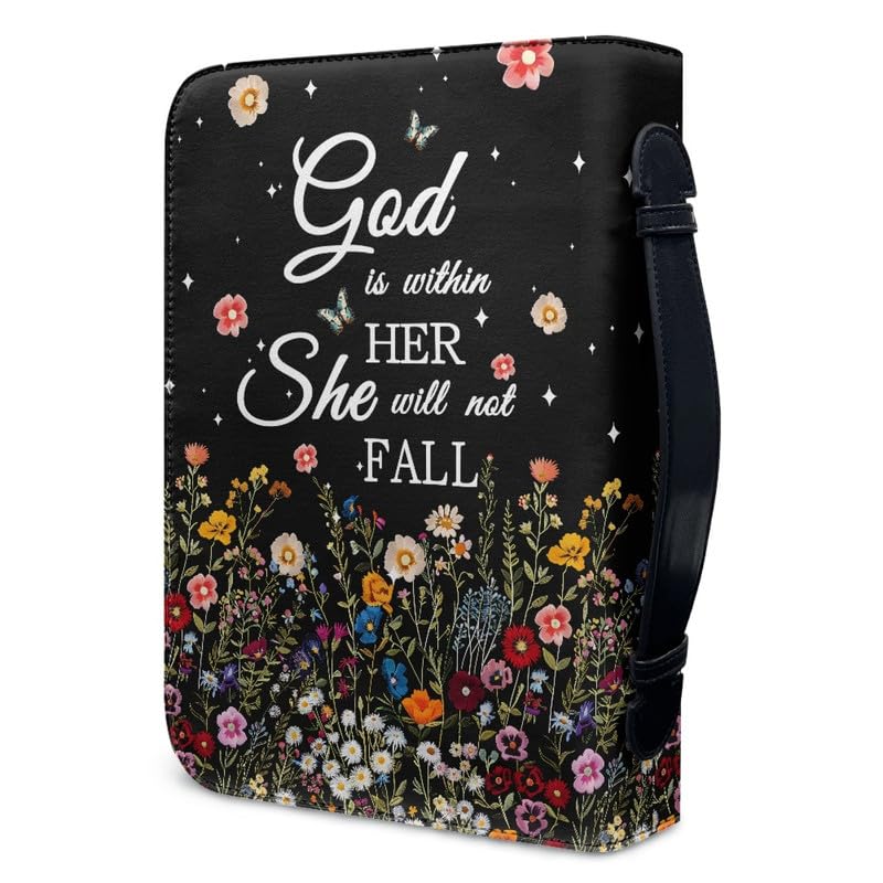 Kuiaobaty Lord Saying Floral Bible Cover for Women, Inspired God Quotes Bible Carrying Cases with Handle PU Leather Zipper Book Bag - Image 2