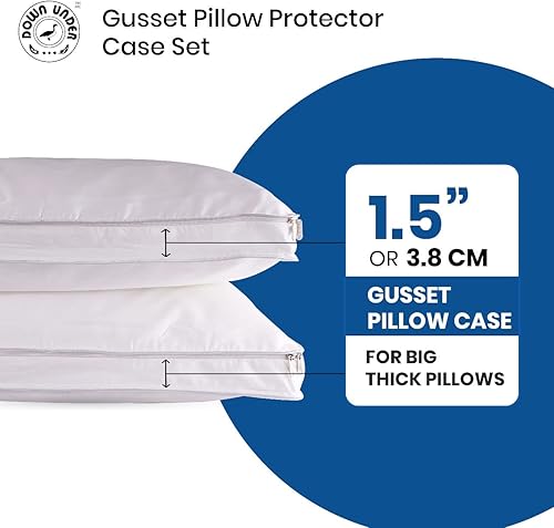 Miniatura 5 de Funda protectora de almohada reforzada, juego de 2 unidades, tamaño estándar, 100% algodón, cierre de cremallera de 2 caras, 400 hilos de lujo,