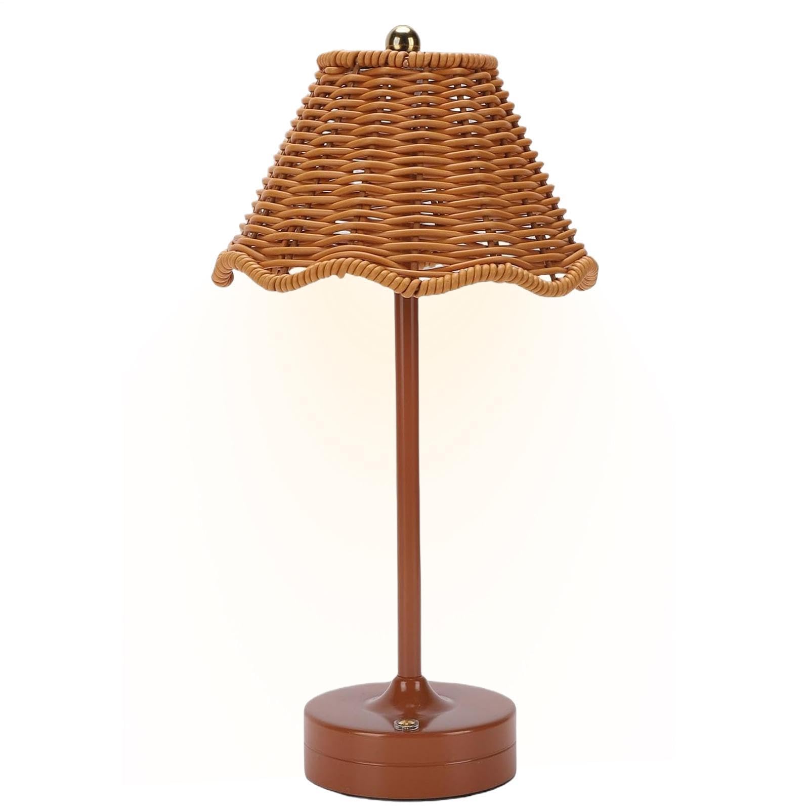 Cordless Boho Rattan Table Lamp, LED Rechargeable Reading Lights, Wicker Lamp, Dimmable LED Bedside Lamps Decorative Lighting, 3 Colours Dimmable Touch Control Night Light for Bedroom Living
