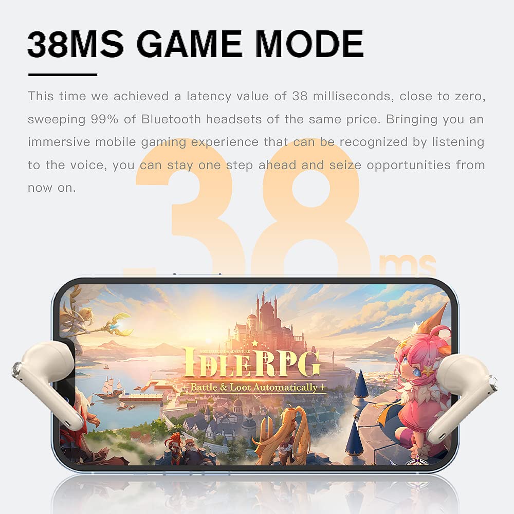 iKF Find Air5 Wireless Earbuds Bluetooth 5.3 Headphones Touch Control with Charging Case Waterproof Stereo Four Microphone Noise Reduction Headphones for Sport （Off-White）, view 7