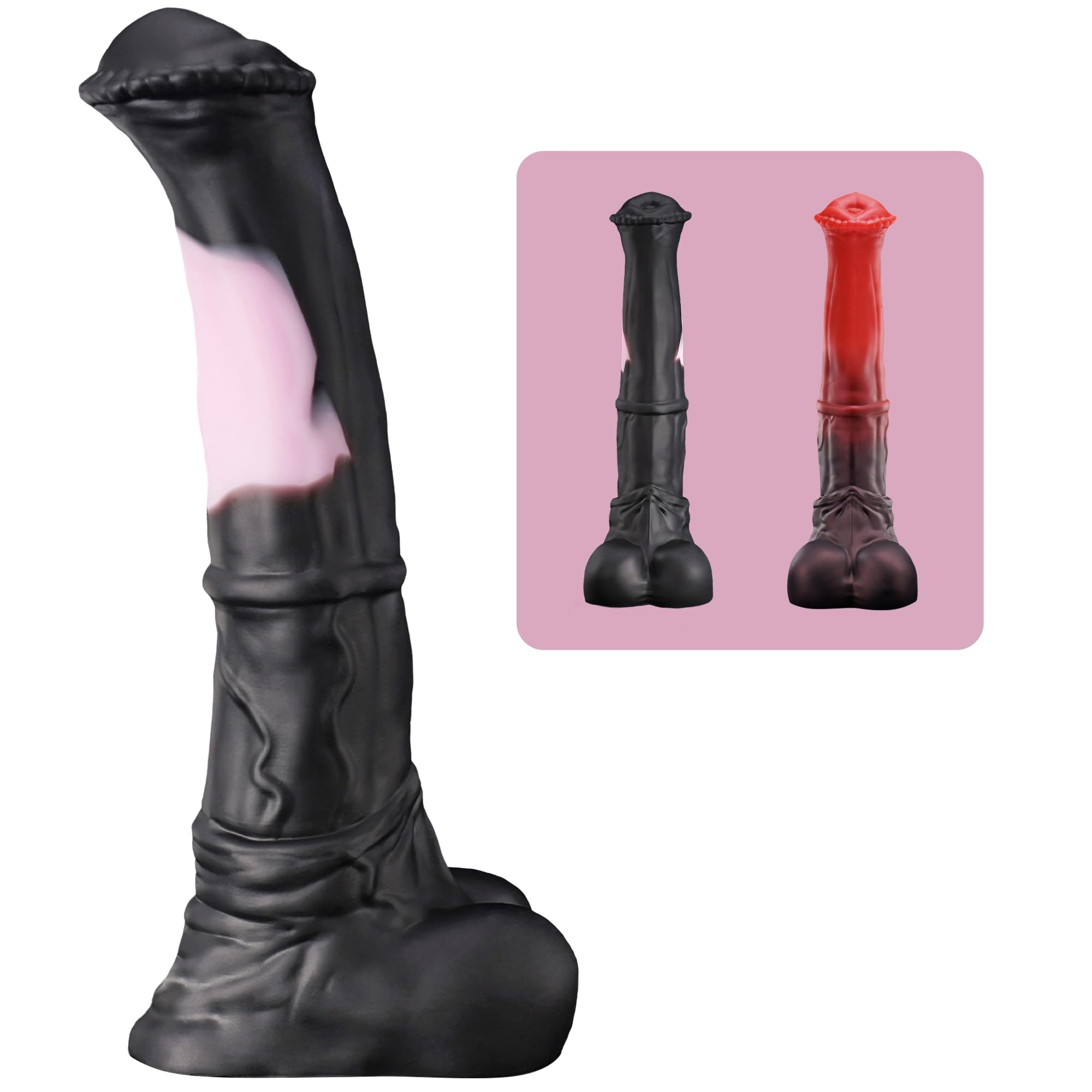 Nothosaur CONOLA W/Tube 13.4 Inch Fantasy Horse Dildo, Platinum Silicone Animal Dildo with Textured Head & Veined Shaft, Thick Anal Dildos with Strong Suction Cup for G Spot & Anal Play - Black Pink: XL Black&pink