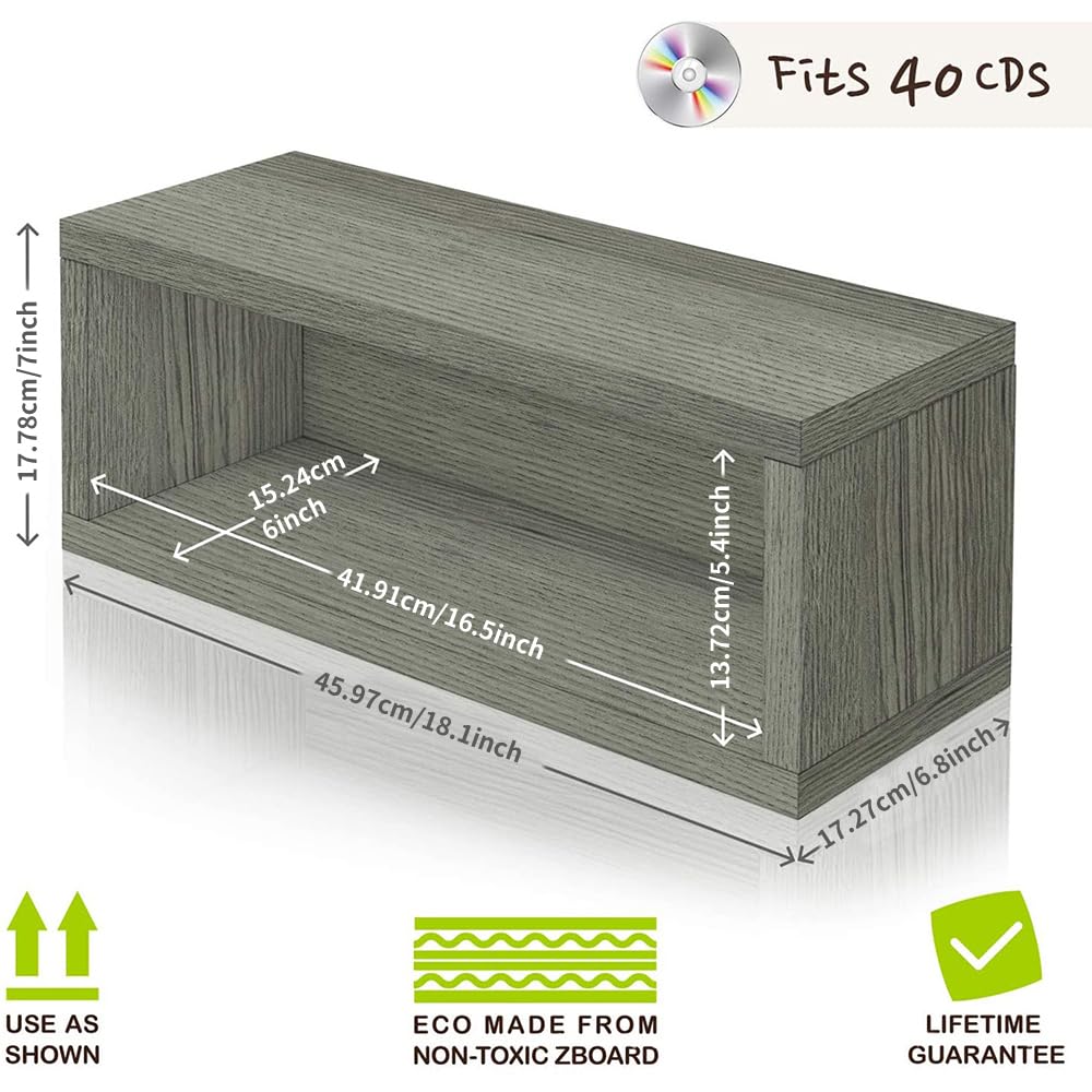 Drewniany uchwyt do przechowywania płyt CD, organizer na nośniki do ekspozycji na półkę, mieści 40 płyt CD, rustykalny wystrój domu lub biura, 17,27 x 45,97 x 17,78 cm, bez drzwi