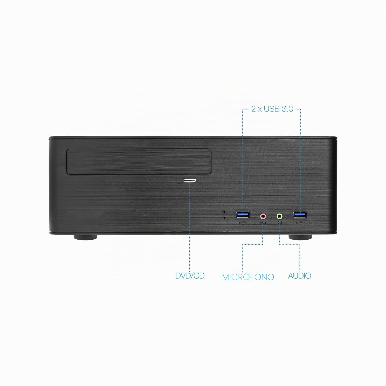 Caja Slim MATX, con Fuente de 500W, Lector de Tarjetas, Ideal para Builds compactas y optimización de Espacio en Sistemas.