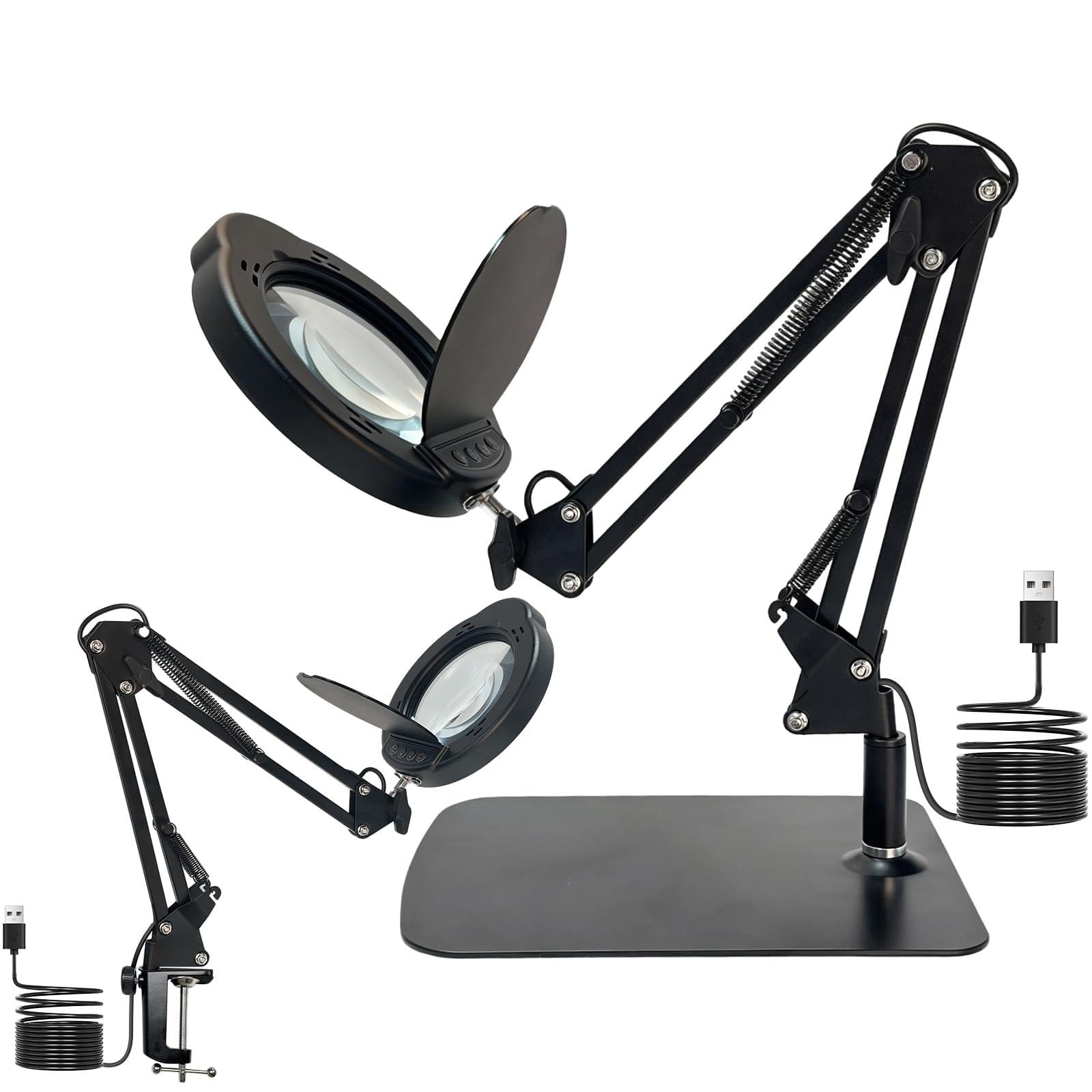 Lámpara de lupa de 15X con abrazadera y base, lente de cristal real, 84 LED, 5 modos de color y regulable, lupa LED con cubierta antipolvo y paño de limpieza, para personas mayores, artesanos
