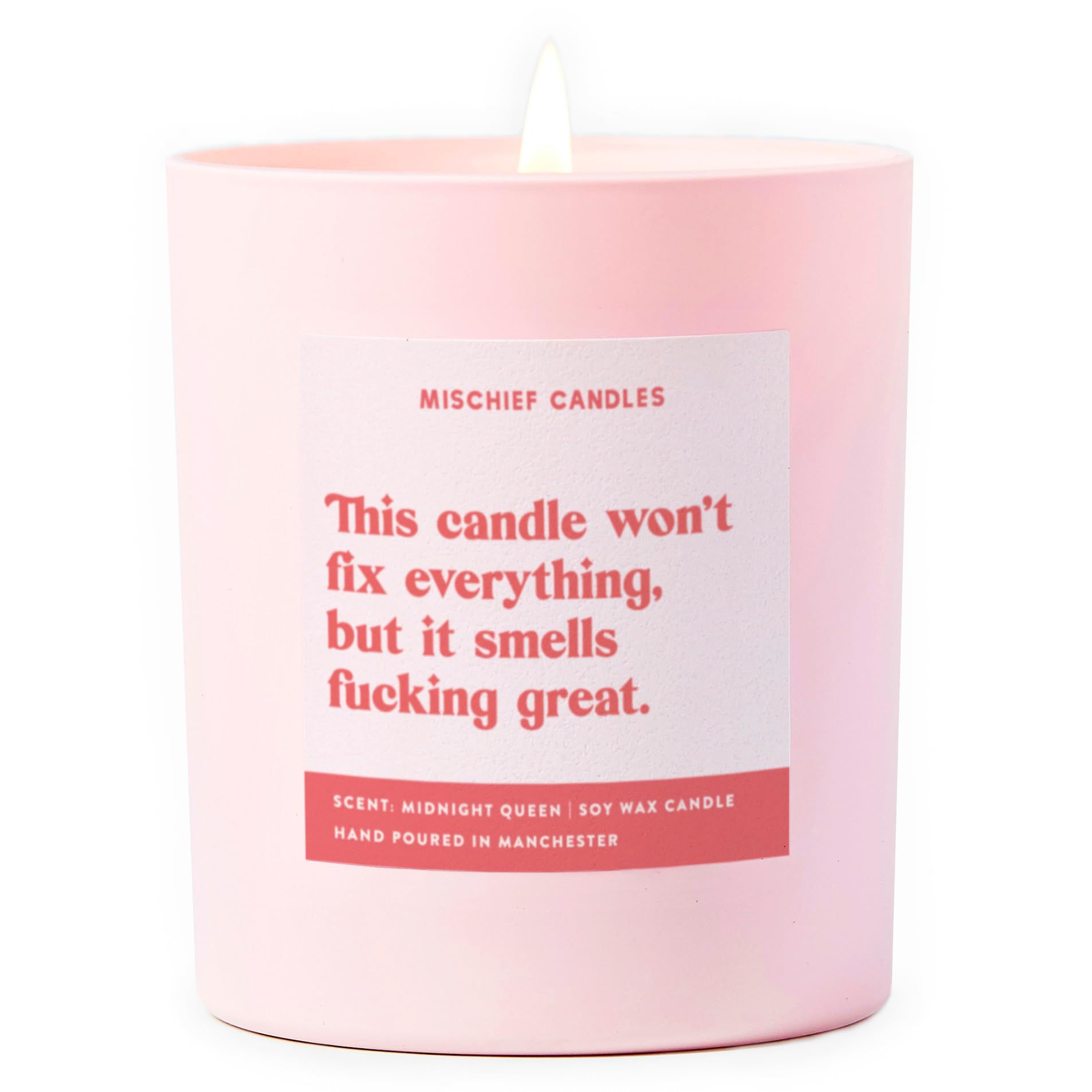 Mischief Candles Pink Funny Get Well Soon Gift For Friend Thinking Of You Gifts Scented Soy Wax Candle (Won't Fix Everything But Smells Great)