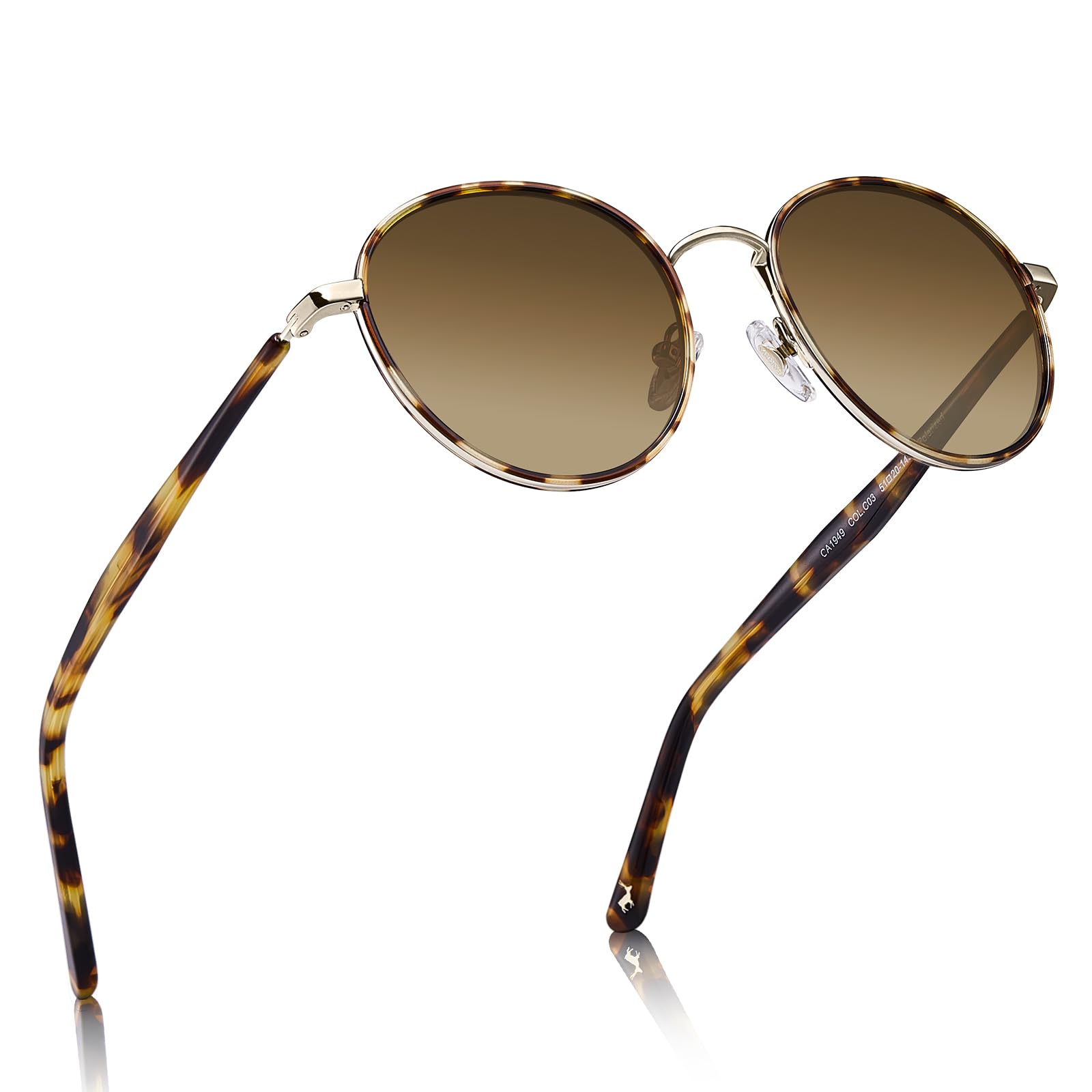 CARFIA Metal Acetate Polarized Sunglasses for Women UV400 Protection, Retro Small Round Anti-Glare Glasses Driving Shades