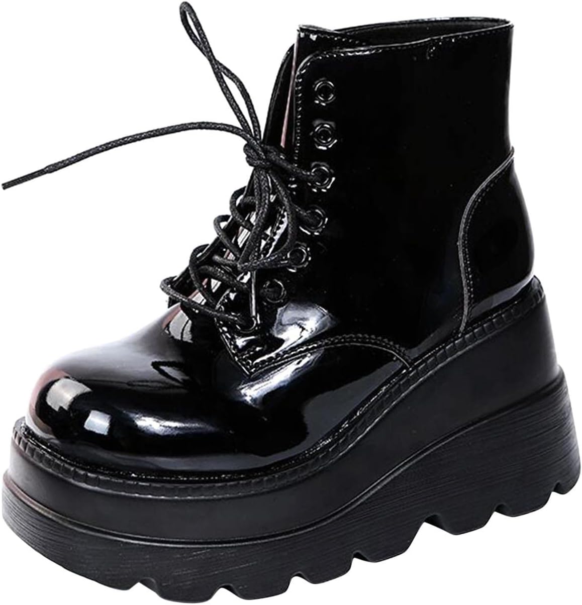 Womens High Platform Goth Ankle Booties Wedges Chunky High Heel Round-Toe Lace up Punk Combat Boots for Women