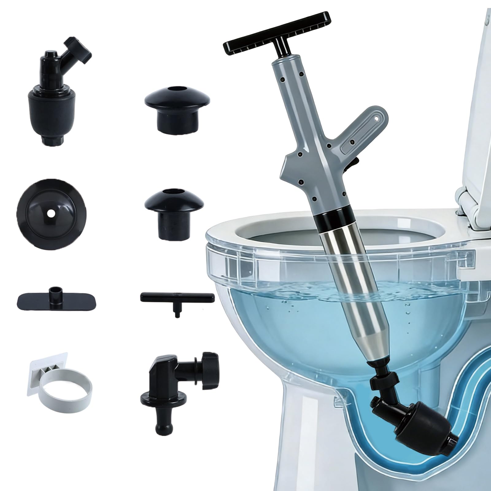 High Pressure Toilet Plunger,Air Drain Unclogger Blaster with Visual Barometer & 6 Different Plunger headss,Upgraded Toilet Plunger,Heavy Duty Clog Remover Kits for Bathroom Sink & Toilet-image-41