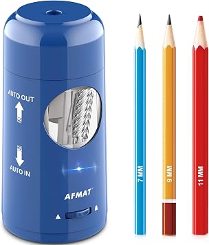 AFMAT Electric Pencil Sharpener, Rechargeable Fully Automatic Pencil Sharpener for Jumbo & Colored Pencils 7-11.5mm, Auto in/Out, Hands-Free, Portable for Home/Classroom/Office PSX6Blue