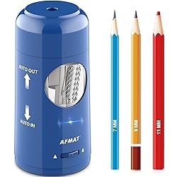 AFMAT Electric Pencil Sharpener, Rechargeable Automatic Pencil Sharpener for Jumbo & Colored Pencils (7-11.5mm), Auto in/Out, Hands-Free, Large Shaving Box, Portable for Home/Classroom/Office (Blue)