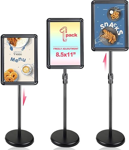 Soporte para letreros 8.5 x 11 pulgadas, soporte de cartel ajustable con pedestal de rotación de 360 resistente, soporte de pie de pie para