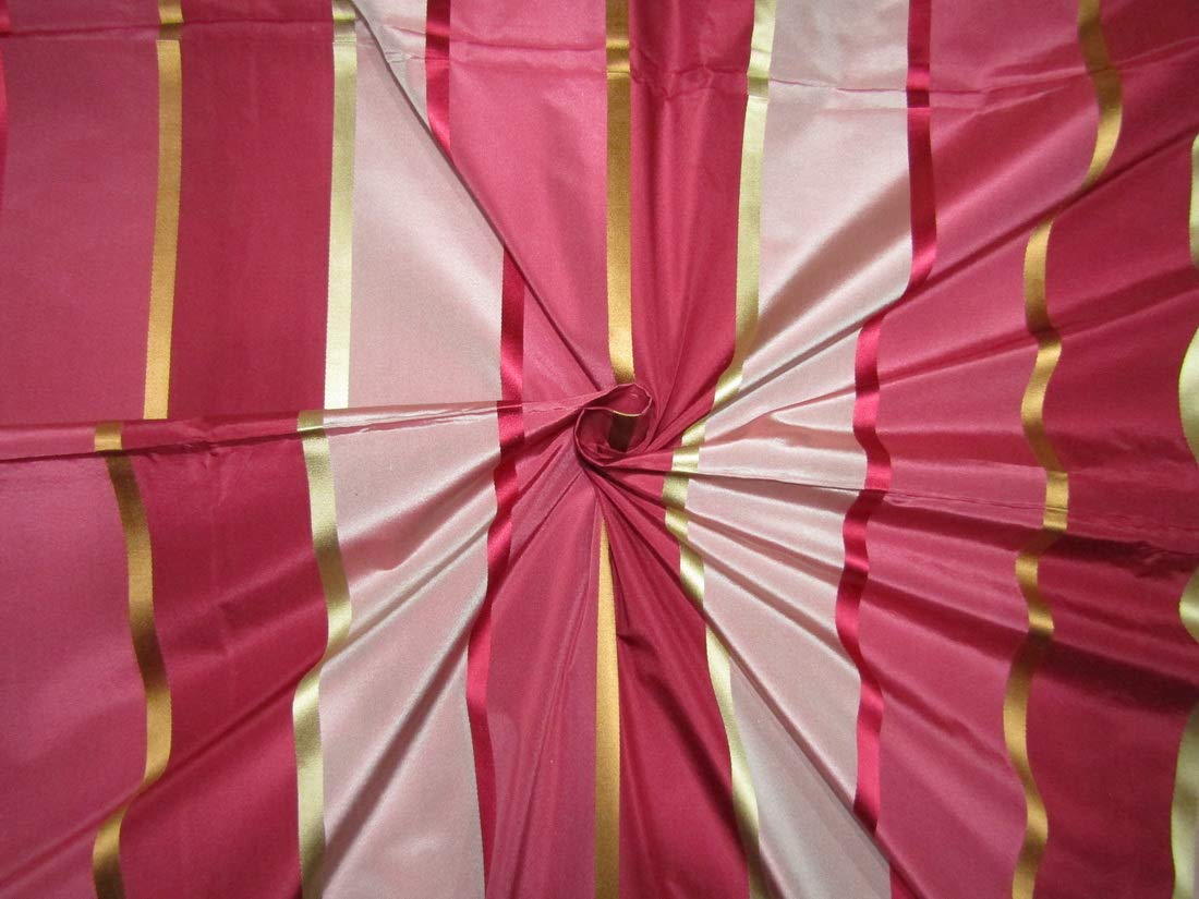 Taffetas de Soie Rayures Rose Rouge TAFS164 Puresilks Tissu au Mètre pour Couture