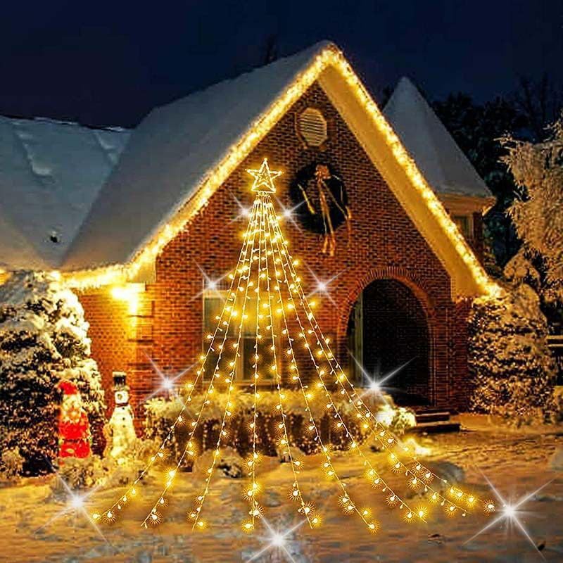 Wedding Easter Birthday Decorations Star Light Outdoor Waterfall Lights 350 LED Tree Lights Easy Installation Waterproof Christmas Lights for Yard Christmas Indoor Outdoor (warm-white)