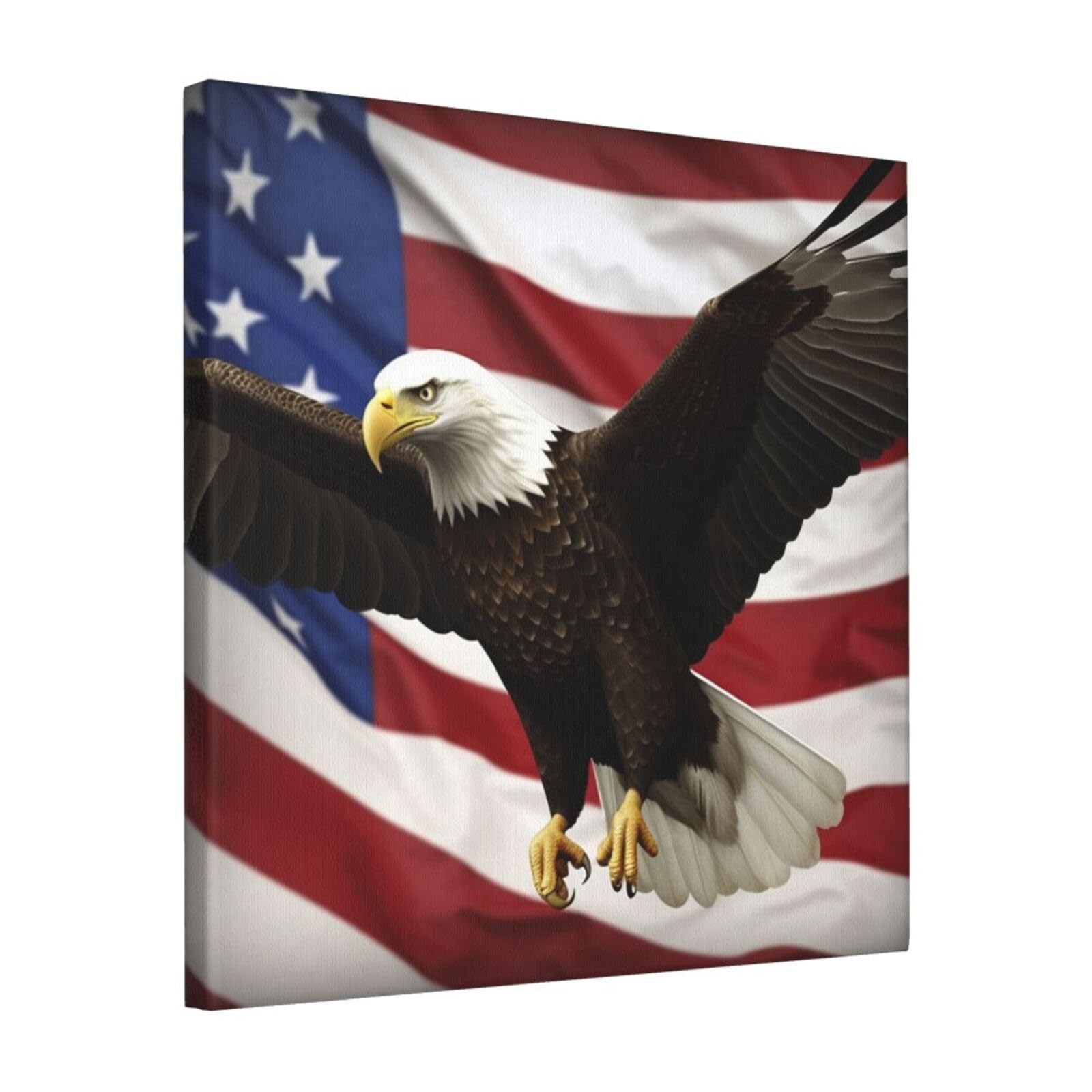 KLOPH American Flag Fly Eagle Canvas Wall Art for Living Room 16"x16" Modern Artwork Painting for Bathroom Hanging Canvas Prints Aesthetic Wallart for Bedroom Kitchen Office Wall Decor