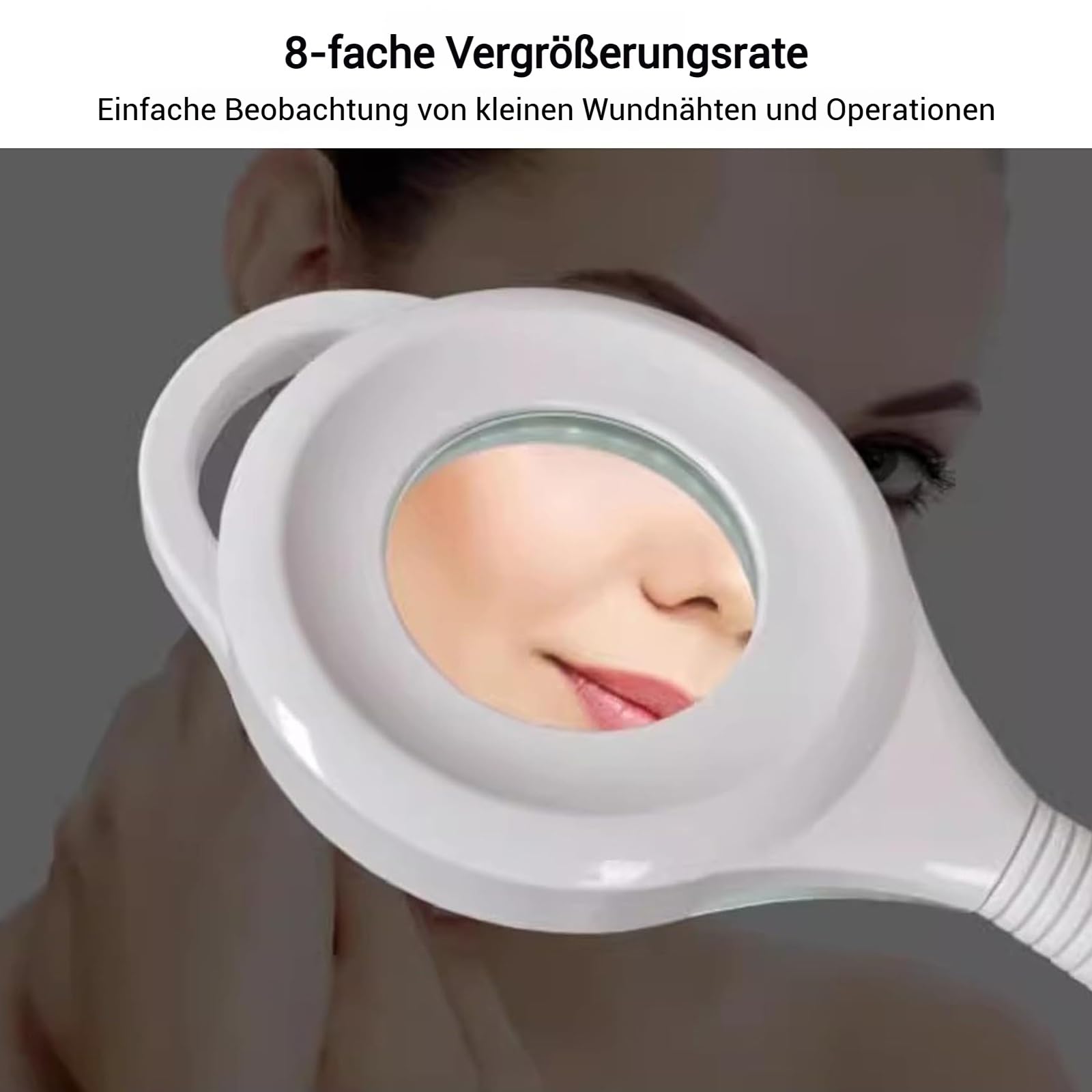 Medyczna lampa LED do badań z 8-krotnym powiększeniem, bez cienia, bezstopniowe ściemnianie. Idealna do ginekologii, kosmetyków, brwi, paznokci, medycyny weterynaryjnej