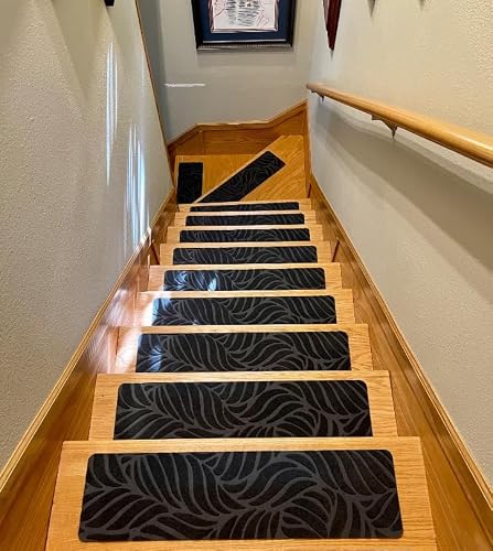 Growling Stair Treads For Wooden Steps 8"X30", 15Pcs Stair Rugs With Measuring Tool, Peel & Stick Indoor Non-Slip Stair Carpet Runner, Stair Mat With Reusable Strong Grip Self Adhesive(Black) #TOP1