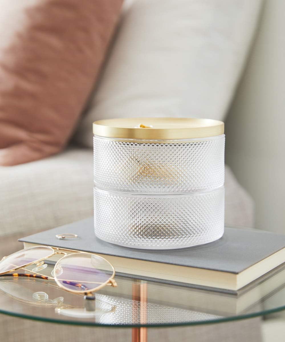 Umbra Tesora Jewelry Organizer, Two-Tier Storage Box with Removable Lid, Glass/Brass: Home & Kitchen