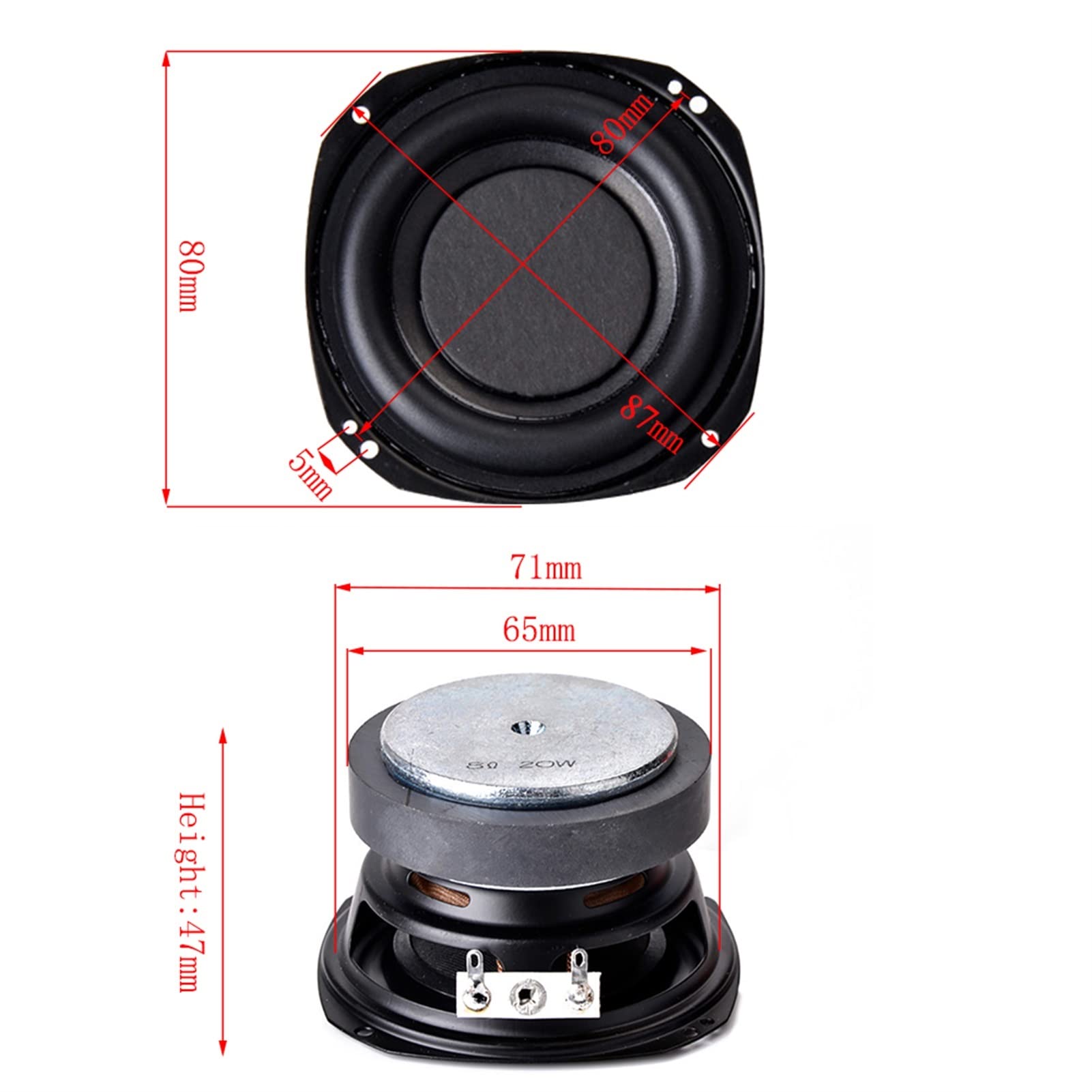 Altavoz Bluetooth Subwoofer de 3 Pulgadas, Altavoz de Alto Rendimiento de 8Ohm y 20W, Altavoces de Woofer con Borde de Goma de 20 núcleos para Piezas de Bricolaje, 1 ud.