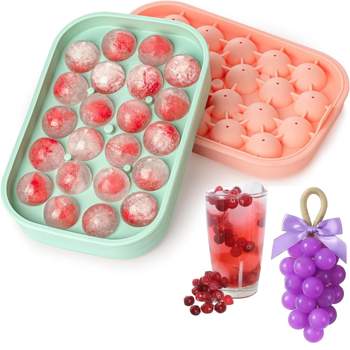 1pc Silicone Grapes Mold Round Ice Cubes Ice Maker Ice Molds Ice Ball Maker for Cocktails Juice Whiskey Coffee Ice Tray Chocolate Cake Muffin Cupcake Ice Cream Frozen Jello Treats Grape Soaps-image-32